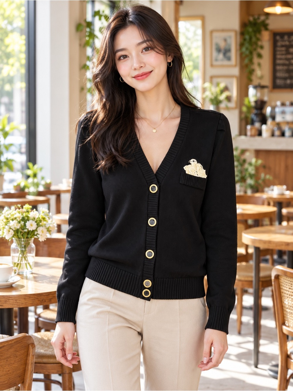 Vintage Nilani Black V-Neck Button Cardigan Made In USA Size S